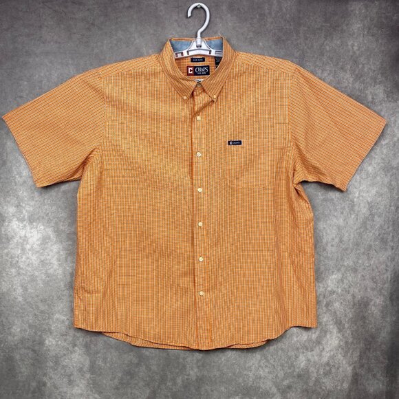 Chaps Ralph Lauren Easy Care Button Down Shirt Mens XXL Orange Plaid Preppy Norm - Picture 1 of 8